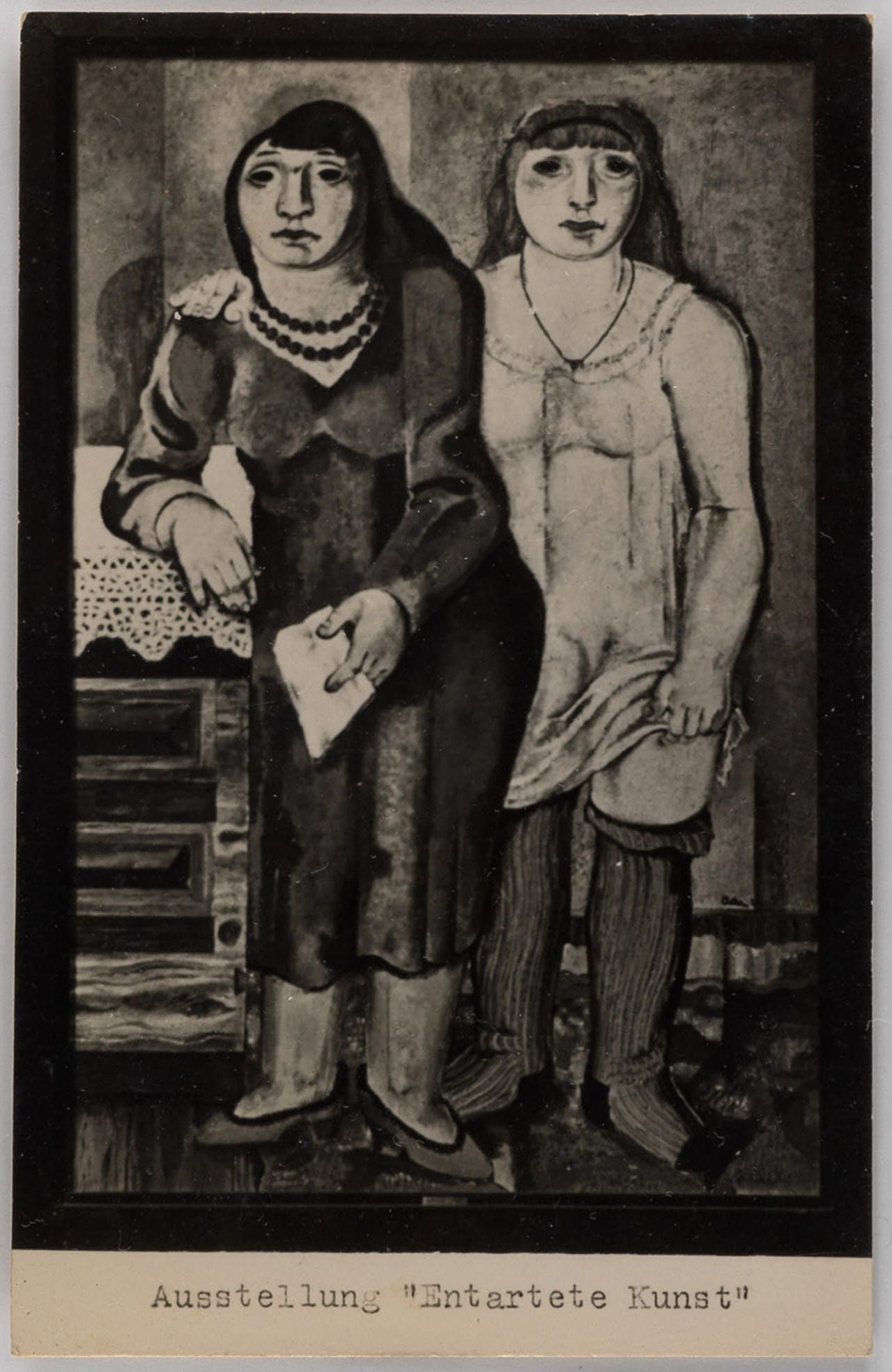 'Entarte Kunst' Berlin exhibition postcard, showing Jankel Adler's painting "Mother and Daughter"