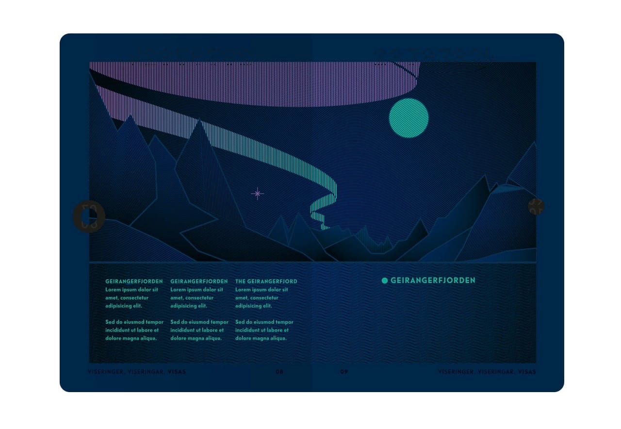 The inside of Norway's new passport under UV light (Image courtesy of Neue)