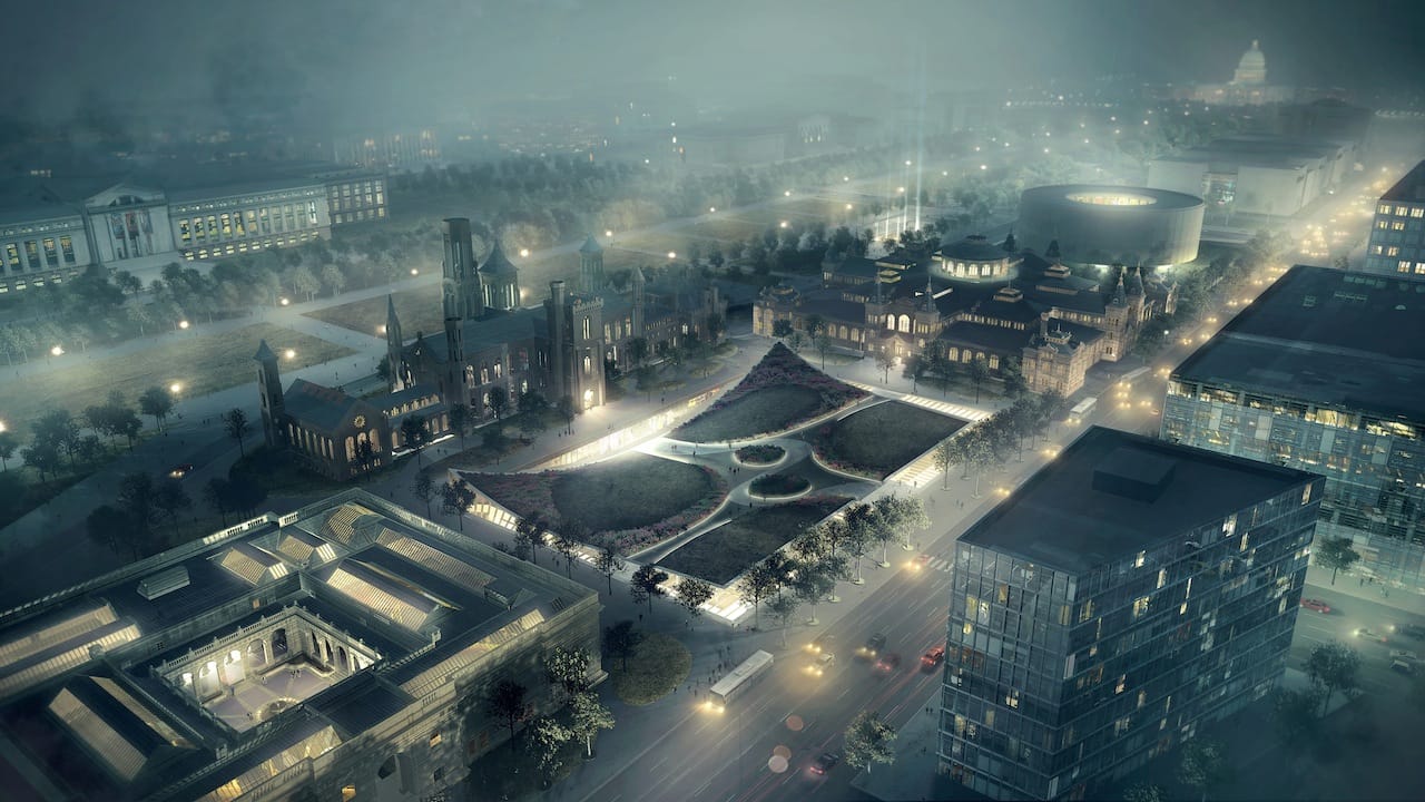 Artist's rendering of the SouthMall Campus at night (Image courtesy of the Smithsonian)