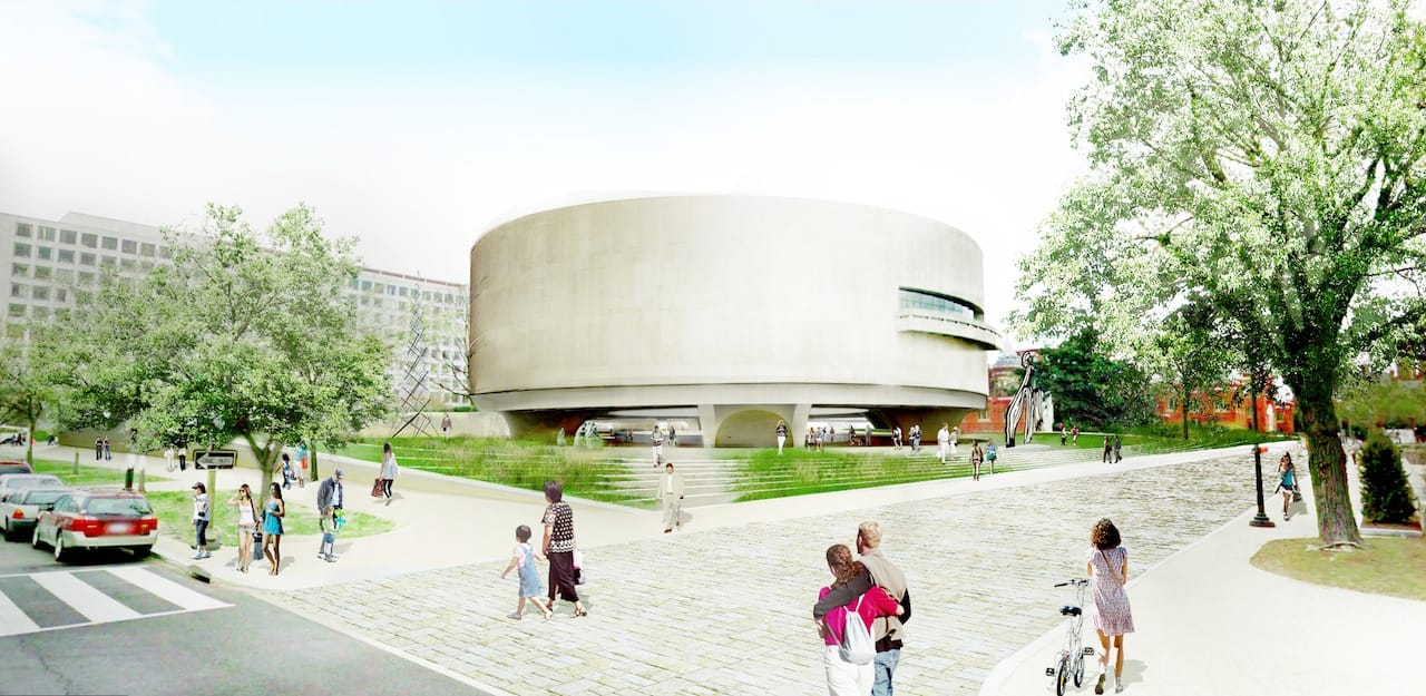 Artist's rendering of the Hirshhorn Museum as seen from Seventh Street (Image courteys of the Smithsonian)