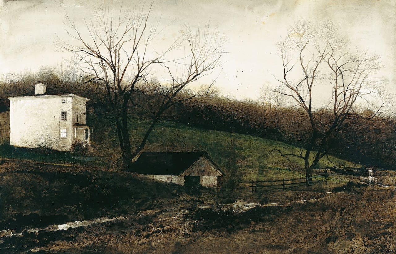 "Evening at Kuerners," 1970, drybrush watercolor on paper © Andrew Wyeth. Private CollectionFrostbitten, 1962, watercolor on paper © Andrew Wyeth. Private Collection