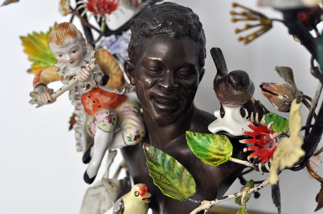 Detail of Nick Cave's “Oh Me, Oh My’ (2014) at Jack Shainman's The School (photo by Hrag Vartanian for Hyperallergic)