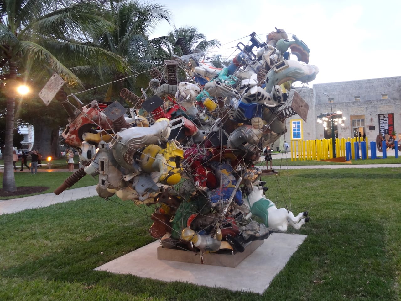 View of Art Basel Miami Beach's Public sector, with Nancy Rubins's "Our Friend Fluid Metal, Chunkus Majoris" (2013) in the foreground (all photos by the author for Hyperallergic)