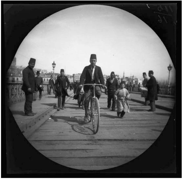 William Sachtleben on the Galata Bridge, Istanbul, 1891 (via fowler.ucla.edu)