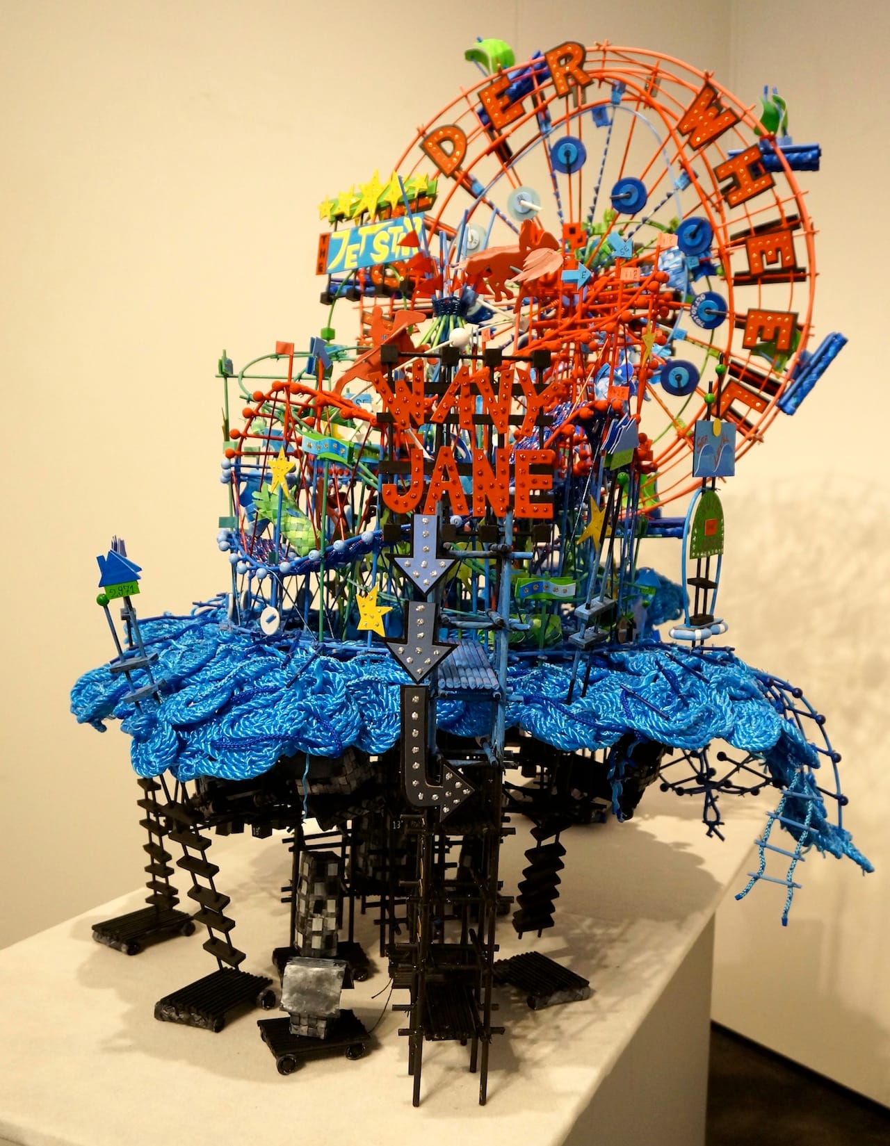 Natalie Miebach, "The Wavy Jane" (2014), reed, wood, rope, paper, data, 45 x 40 x 23 in