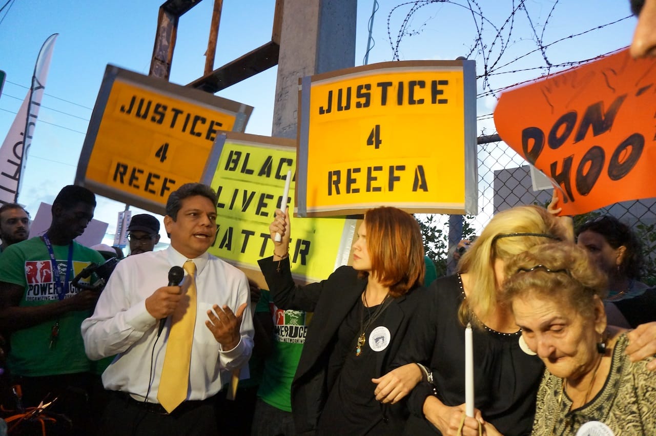 The Hernandez family speaking to the crowd
