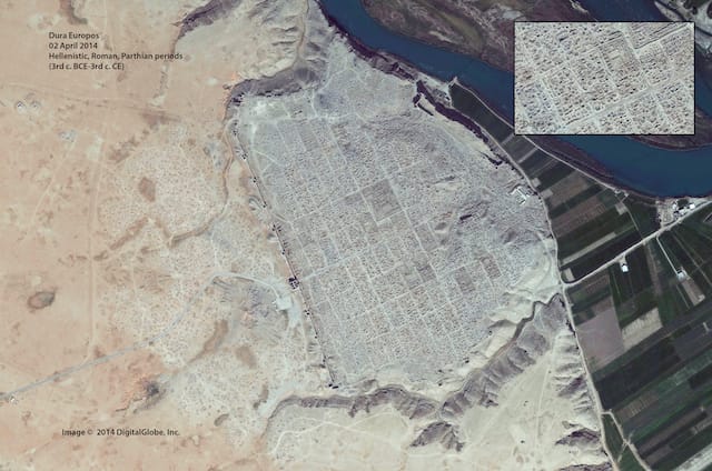 Dura Europos (2nd April 2014): until September 2014, rebel territory; currently, under Islamic State control - DigitalGlobe via U.S. Bureau of Educational and Cultural Affairs