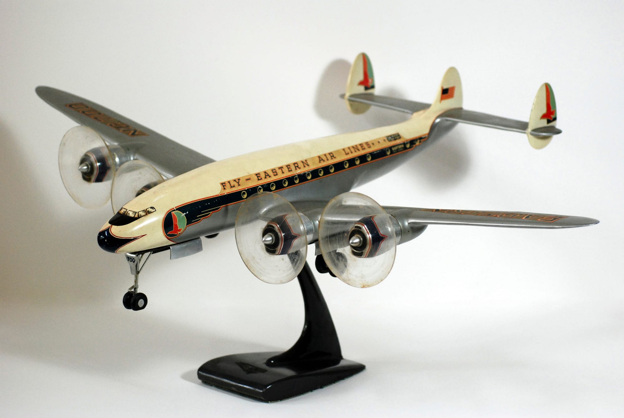 Eastern Airlines Constellation, United States, After an original airplane manufactured by the Lockheed Corporation, late 1940s, Painted metal, plastic, Jean S. and Frederic A. Sharf Collection (Photo by Mark Wallison, courtesy of the Museum of Fine Arts, Boston)