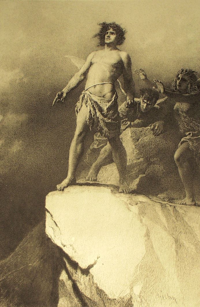 Mihály Zichy, “Illustration to Imre Madách's The Tragedy of Man: Outside the Paradise (Scene 15)” (1887), charcoal drawing, 100 x 70 cm. Magyar Nemzeti Galéria, Budapest. (Image via Web Gallery of Art)