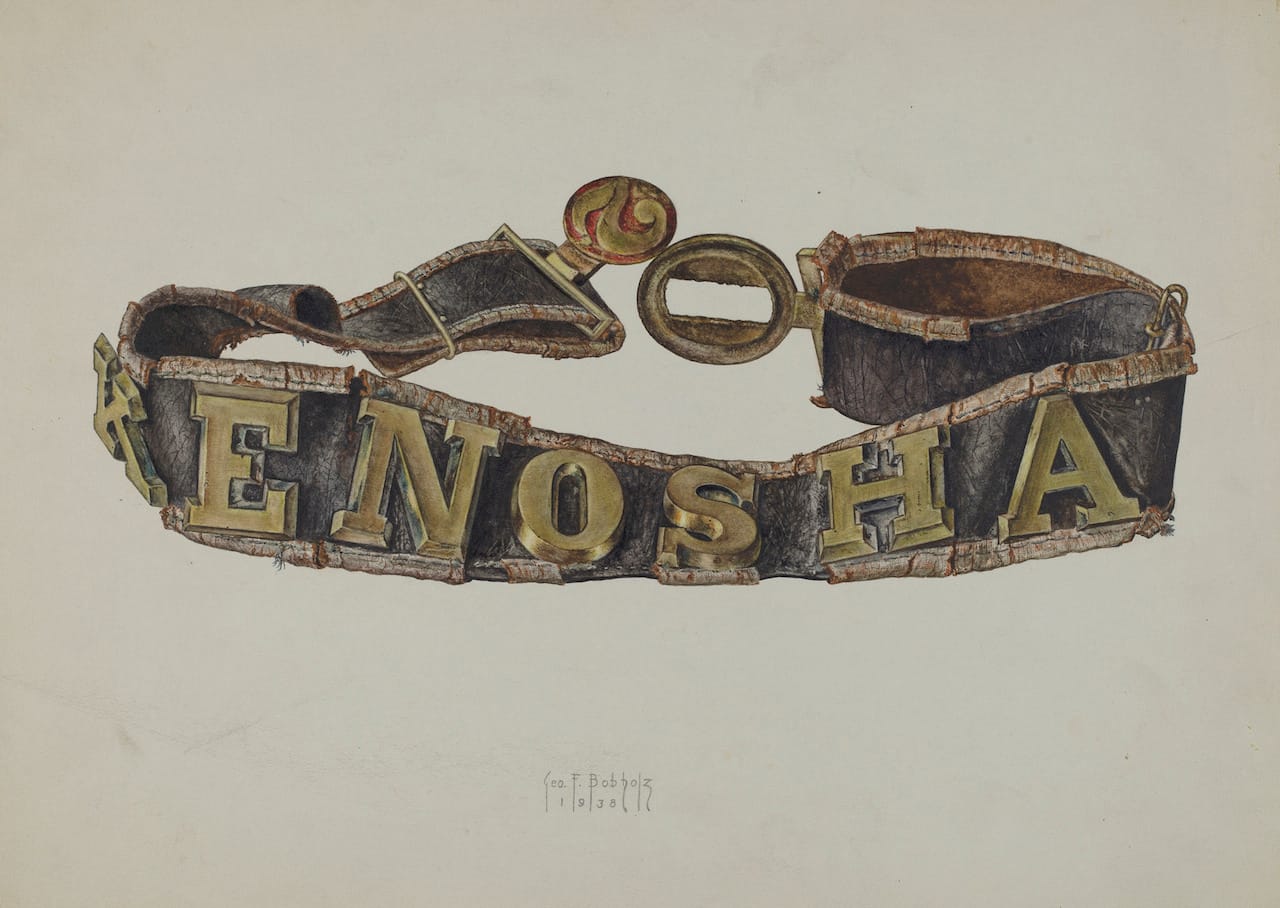 George Bobholz, Fireman's Belt, American, active c. 1935, 1938, watercolor, graphite, and colored pencil on paperboard, Index of American Design