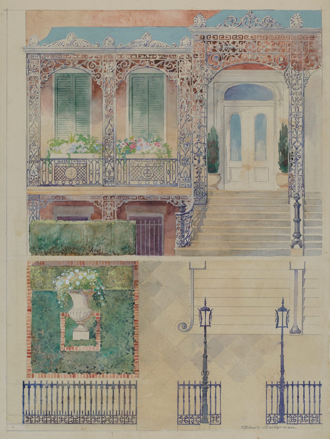 Gilbert Sackerman, Ornamental Iron, American, active c. 1935, c. 1936, watercolor and graphite on paperboard, Index of American Design