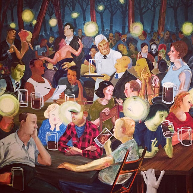 Nicole Eisenman, "Brooklyn Biergarten II" (2008), oil on canvas (photo by the author for Hyperallergic)