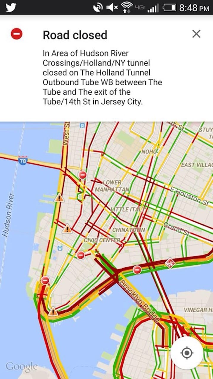 Image circulating on Twitter of street delays and closures Thursday night