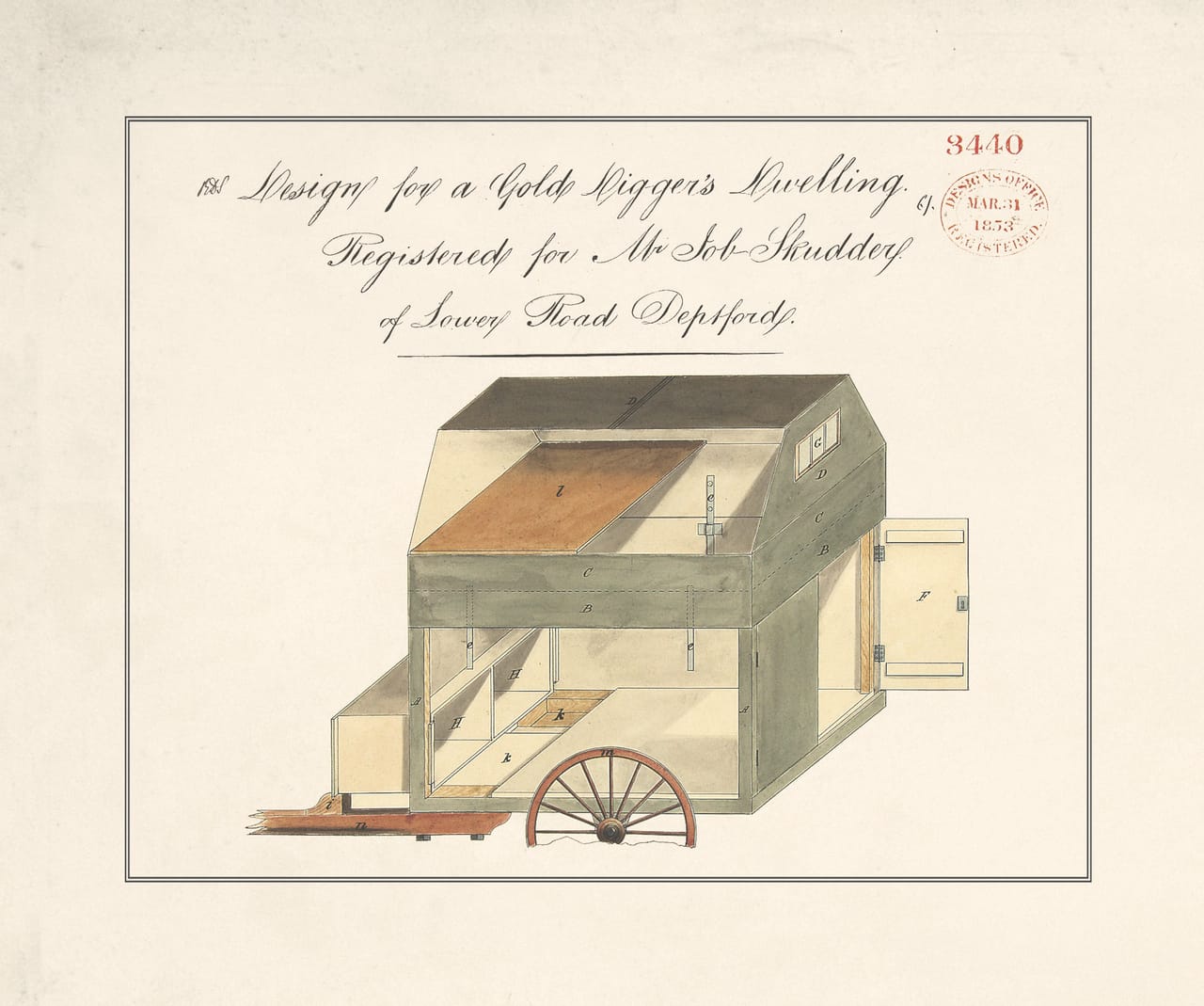 Design for a Gold Digger’s Dwelling by Job Skudder, 1853 (BT 45/18) (The National Archives, London, England 2014. © 2014 Crown Copyright)