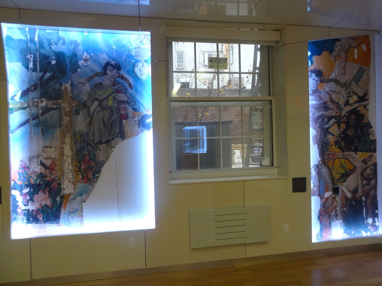 What remains of George Whitman's mural "Adam and Eve" in the LGBT Center's Kaplan Assembly Hall