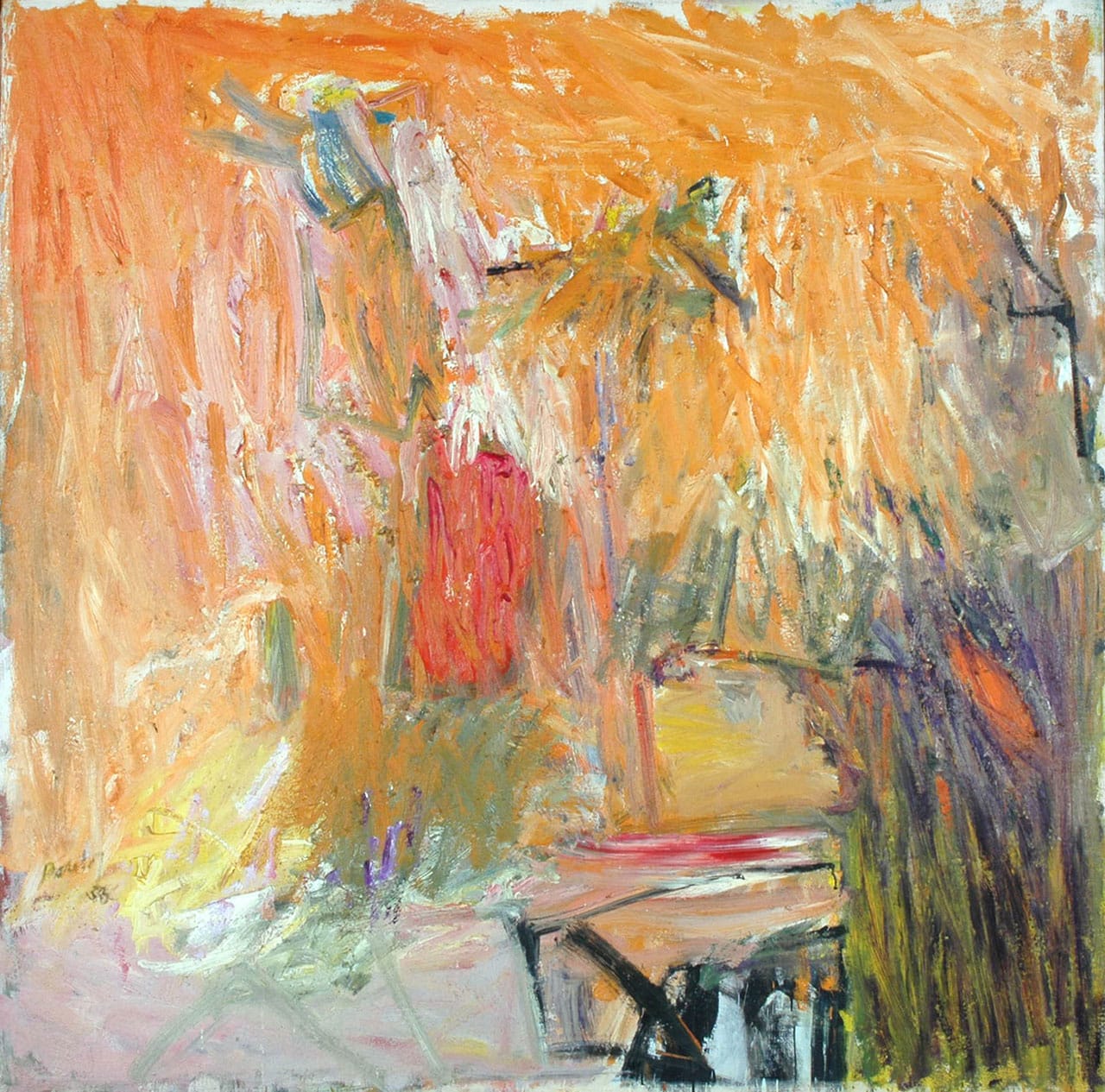 Pat Passlof, "Promenade for a Bachelor" (1958), oil on linen, 68 x 68 in (all images courtesy Elizabeth Harris Gallery)