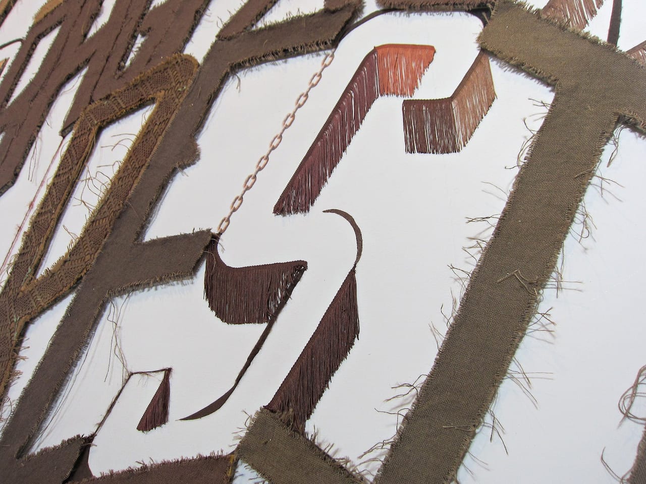 Linda Herritt, “Terra Infirma,” (Installation Detail), 2014, Fabric, foam, tape, yarn, plastic, and wood, approx. 16 x 50 feet