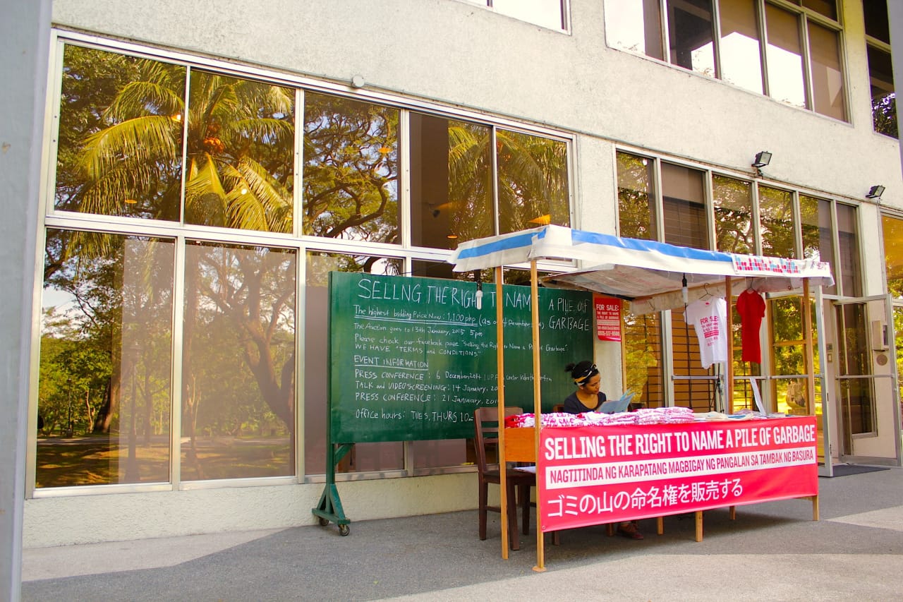 project information kiosk in front of Vargas Museum entrance.