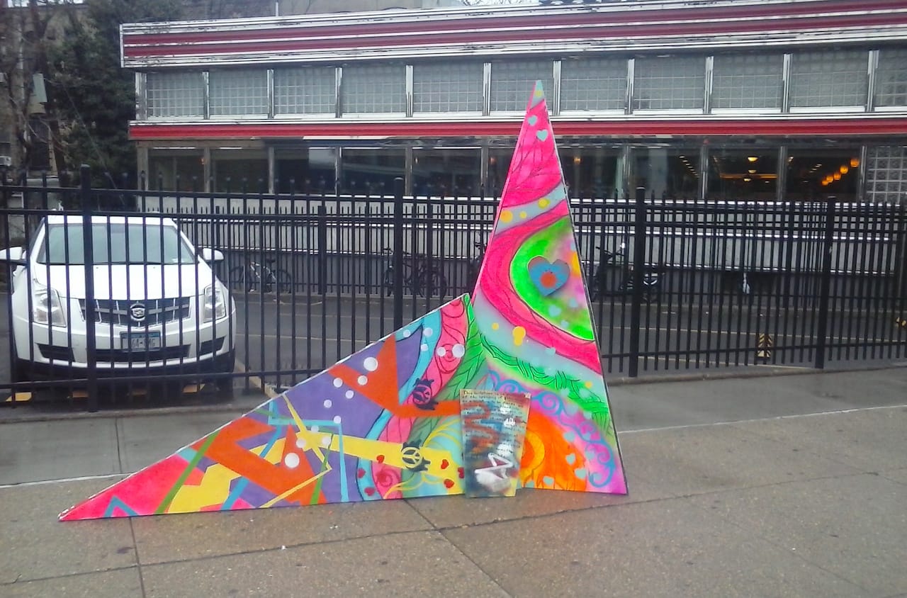 Artwork on Jackson Avenue protesting Ohad Meromi's "Sunbather" (all images by the author for Hyperallergic unless indicated otherwise)