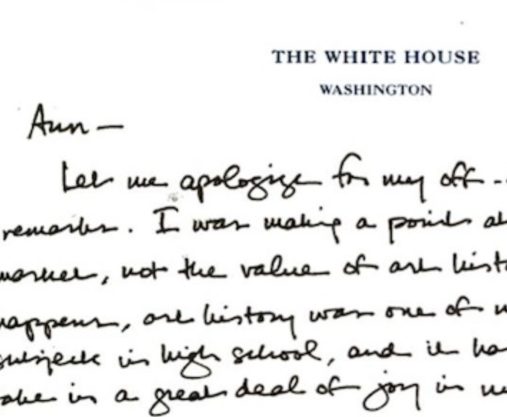 A snippet of Obama's apology letter to Prof. Ann Collins Johns (via)