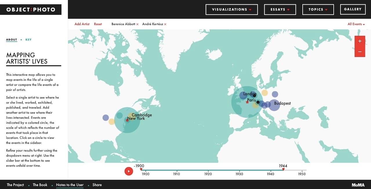 Mapping Artists' Lives, screenshot, 12/23/14, Object:Photo interactive website