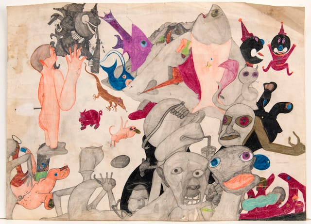 Susan Te Kahurangi King, “Untitled” (c. 1965), graphite and colored pencil on paper 11.5 x 16 inches (courtesy Andrew Edlin Gallery)