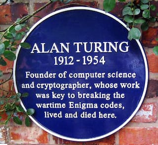 A blue plaque marking Alan Turing's home in Wilmslow, England (via wikipedia.org)