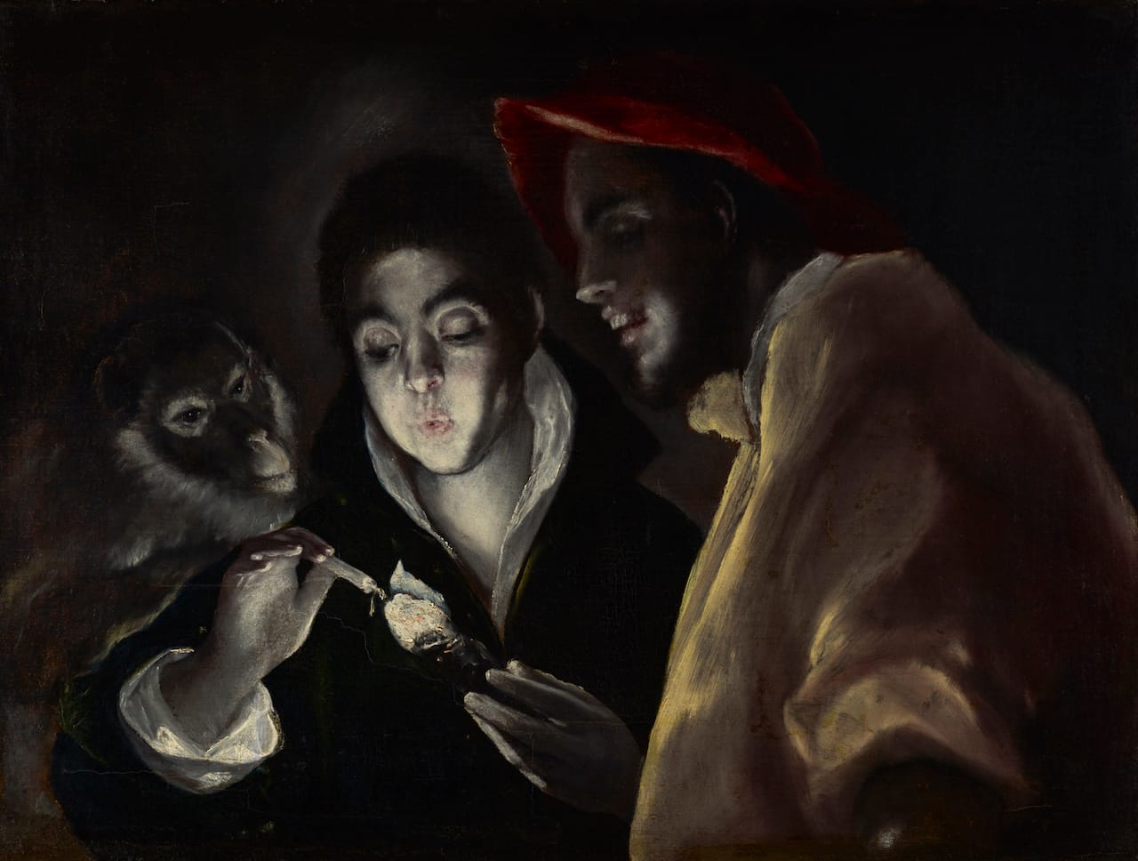 El Greco (Domenikos Theotokopoulos), "An Allegory" ("Fábula") (c. 1585–95), oil on canvas (Scottish National Gallery, Edinburgh; © Trustees of the National Galleries of Scotland)