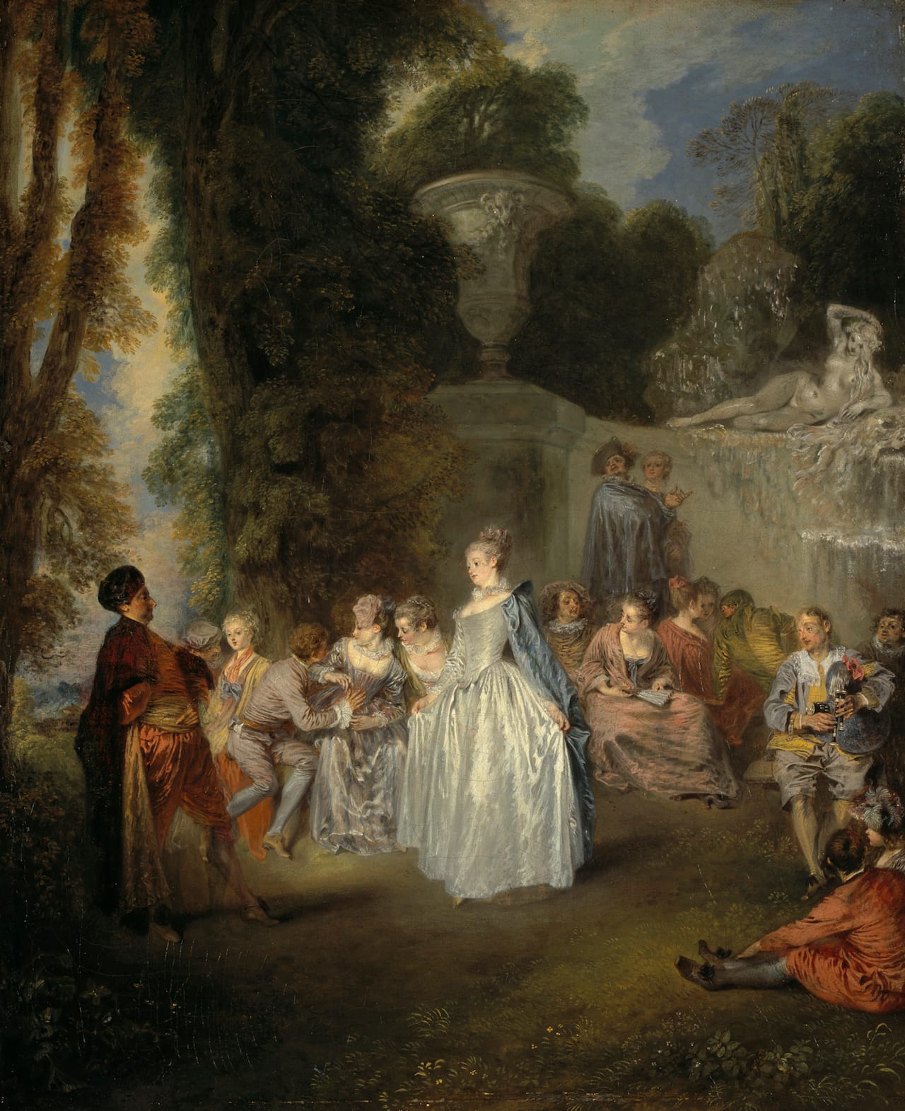 Jean-Antoine Watteau, "Fêtes Vénitiennes" (1718–19), oil on canvas  (Scottish National Gallery, Edinburgh; © Trustees of the National Galleries of Scotland)