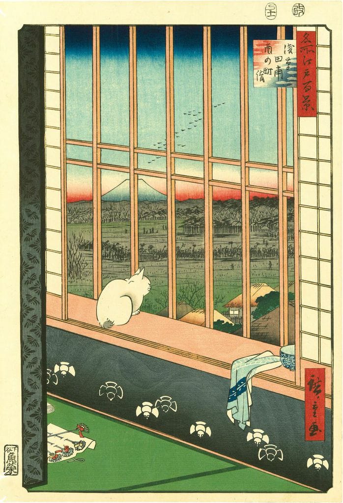 Utagawa Hiroshige (1797–1858), Asakusa Ricefields and Torinomachi Festival from the series One Hundred Famous Views of Edo, 1857.  Courtesy of the Japan Society. 