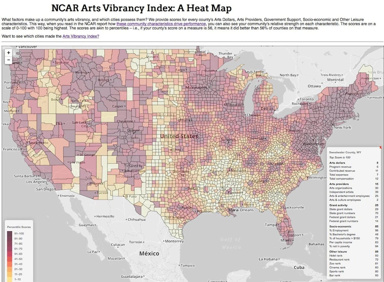 The Arts Vibrancy Index heat map (courtesy SMU’s National Center for Arts Research)
