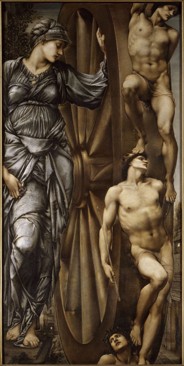 Edward Burne-Jones, "La roue de la Fortune" (1883), oil on canvas, 200 x 100 cm (© RMN-Grand Palais, Musée d'Orsay / Gérard Blot)