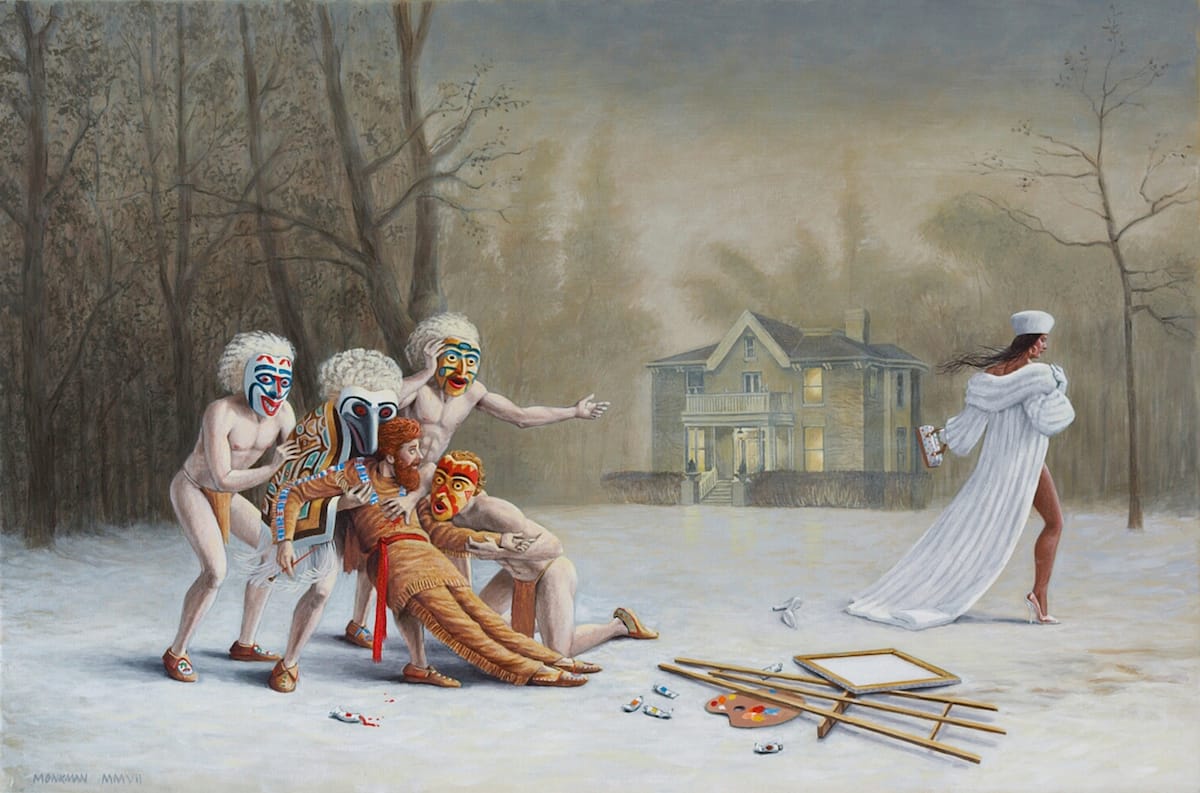 Kent Monkman, Duel After the Masquerade, 2007, Acrylic on canvas, 20 x 30 in. Collection of Jennifer Dattels.