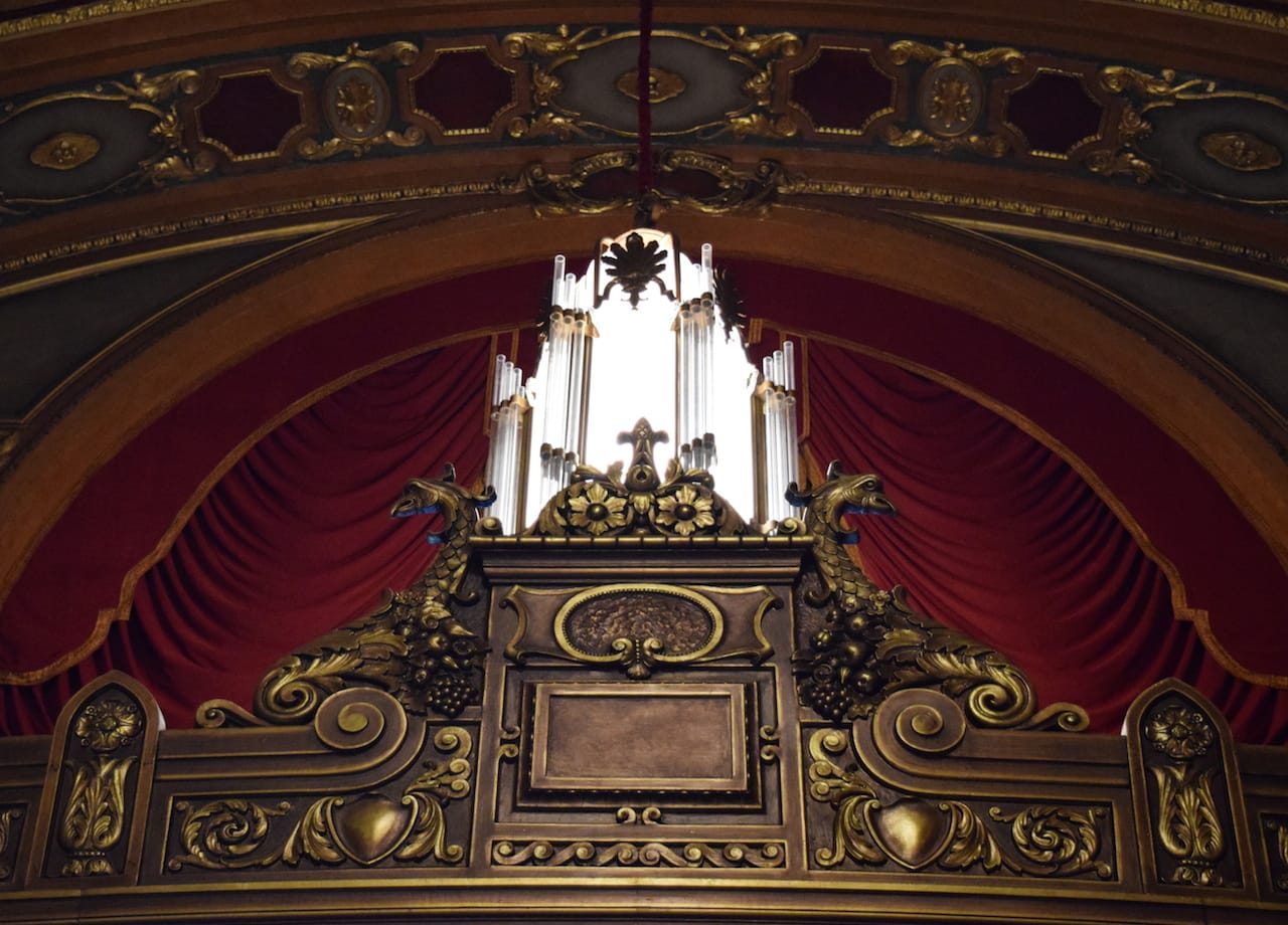 Ornamental detail atop the Kings Theatre's entryway