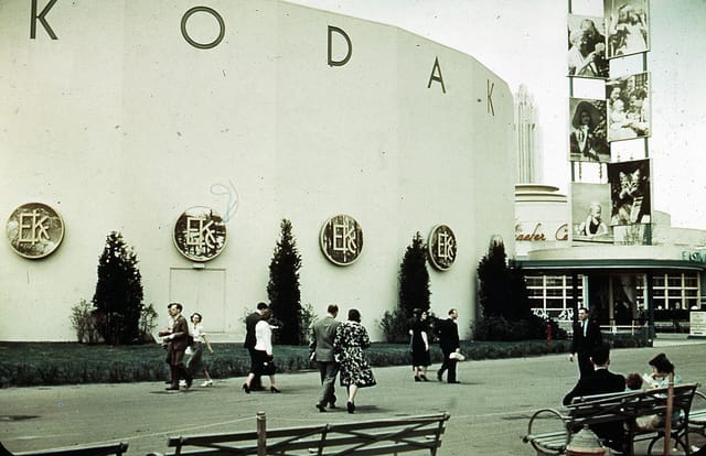 The 1939 World's Fair Kodak pavilion, note the photos at right (photograph by Richard, via Flickr)