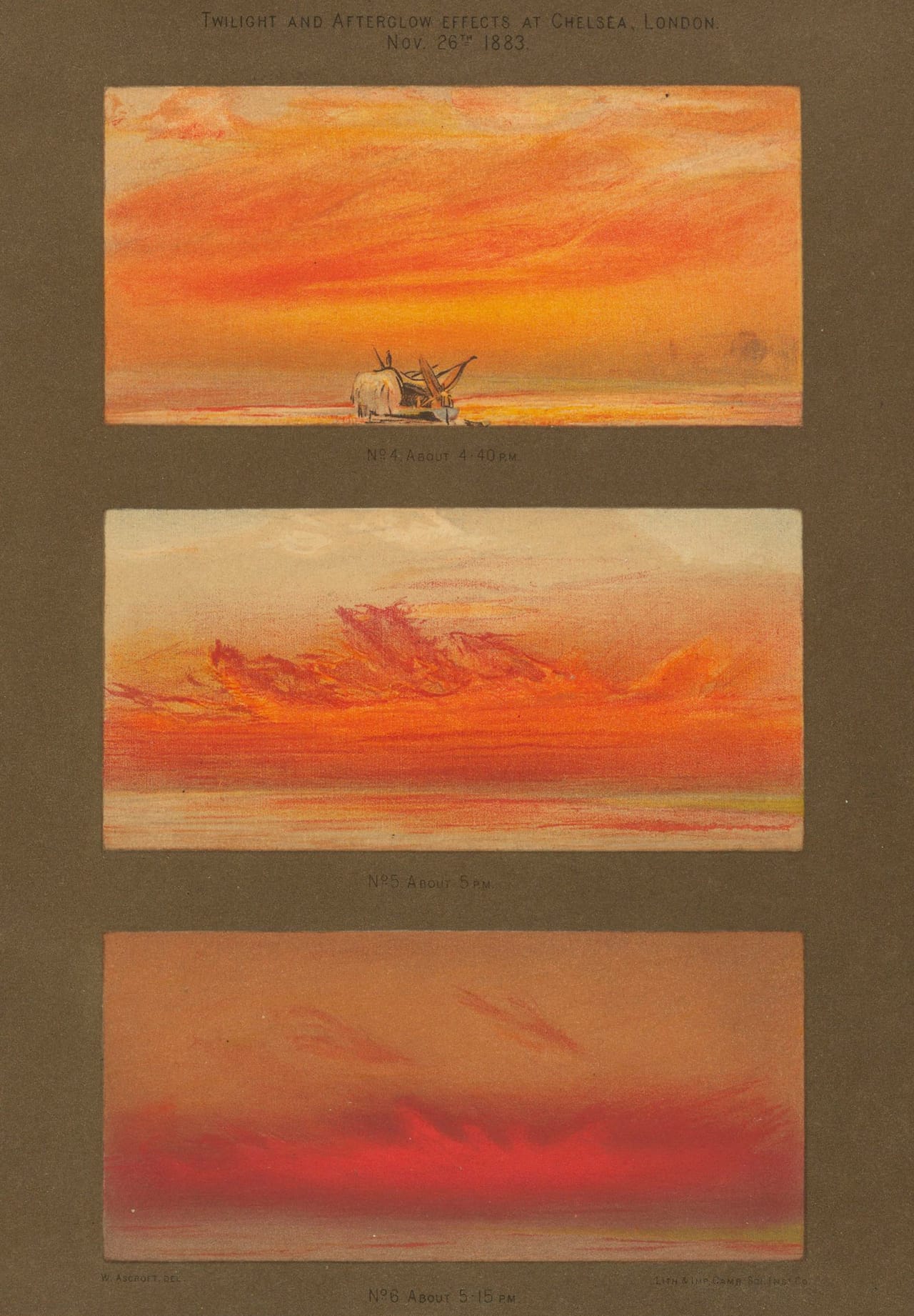 Illustrations by William Ascroft from "The eruption of Krakatoa, and subsequent phenomena" (1888) (via Houghton Library at Harvard University)