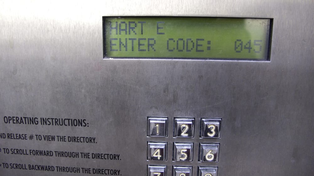 Jessamyn Lovell, "Door code" (2011), from 'Dear Erin Hart,': "There was a Post Street address listed on Erin Hart’s driver’s license at the time of her 2011 arrest. I found her name in the directory outside of one of the main doors, but no one answered when I buzzed."