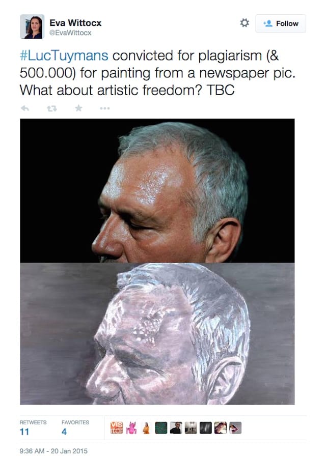 Comparison of Katrijn Van Giel's photo (top) and Luc Tuymans's painting (bottom) (by EvaWittocx/Twitter)