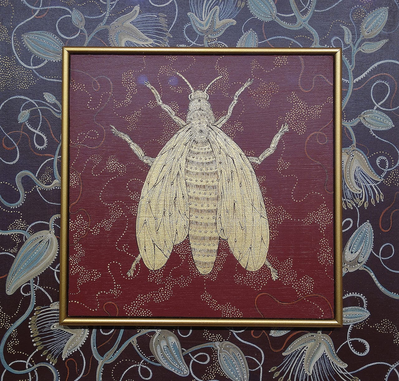 Stephanie Wilde, "Queen" (detail) (2014), acrylic, ink, gold leaf, Angela Usrey (Tanner Hill Gallery)