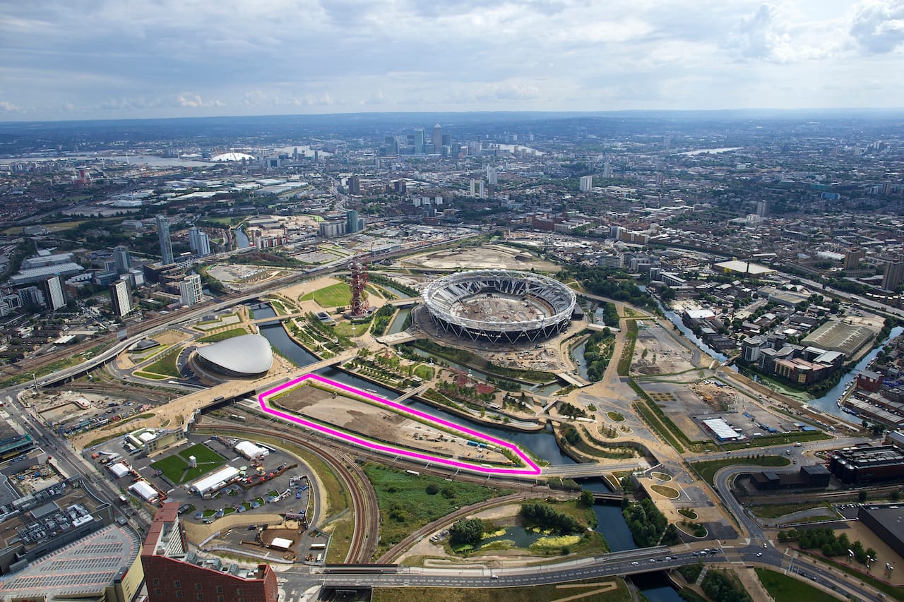 The culture and university district of Olympicopolis, outlined in pink (courtesy Kevin Allen/London Legacy Development Corp.)