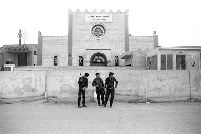 Iraq, Baghdad, November 2012; On Phalestine Street, the church of Santa Maria is manned by a permanent checkpoint after an assassination attempt in 2010