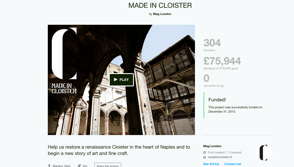 The Made in Cloister Kickstarter, via Kickstarter. 