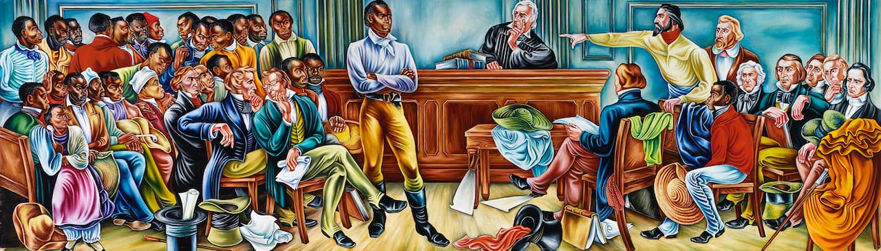 Hale Woodruff, "The Trial of the Amistad Captives" (1939), Oil on canvas, Collection of Savery Library, Talladega College, Talladega, Alabama
