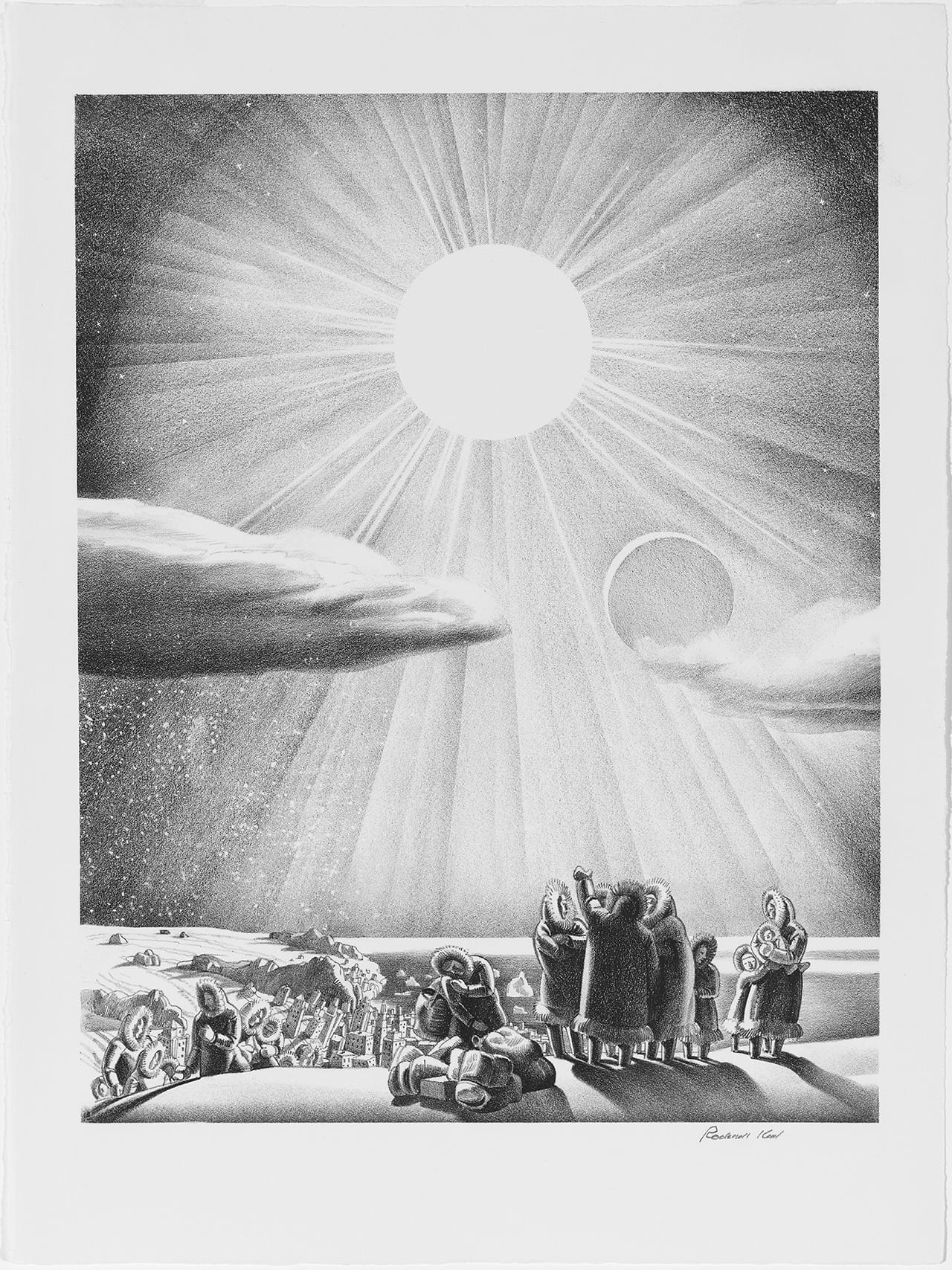 Rockwell Kent, "Solar Flare-Up" (1937), lithograph, 12 x 10 1/8 in., Mary and Leigh Block Museum of Art, Northwestern University, 1994.94.4