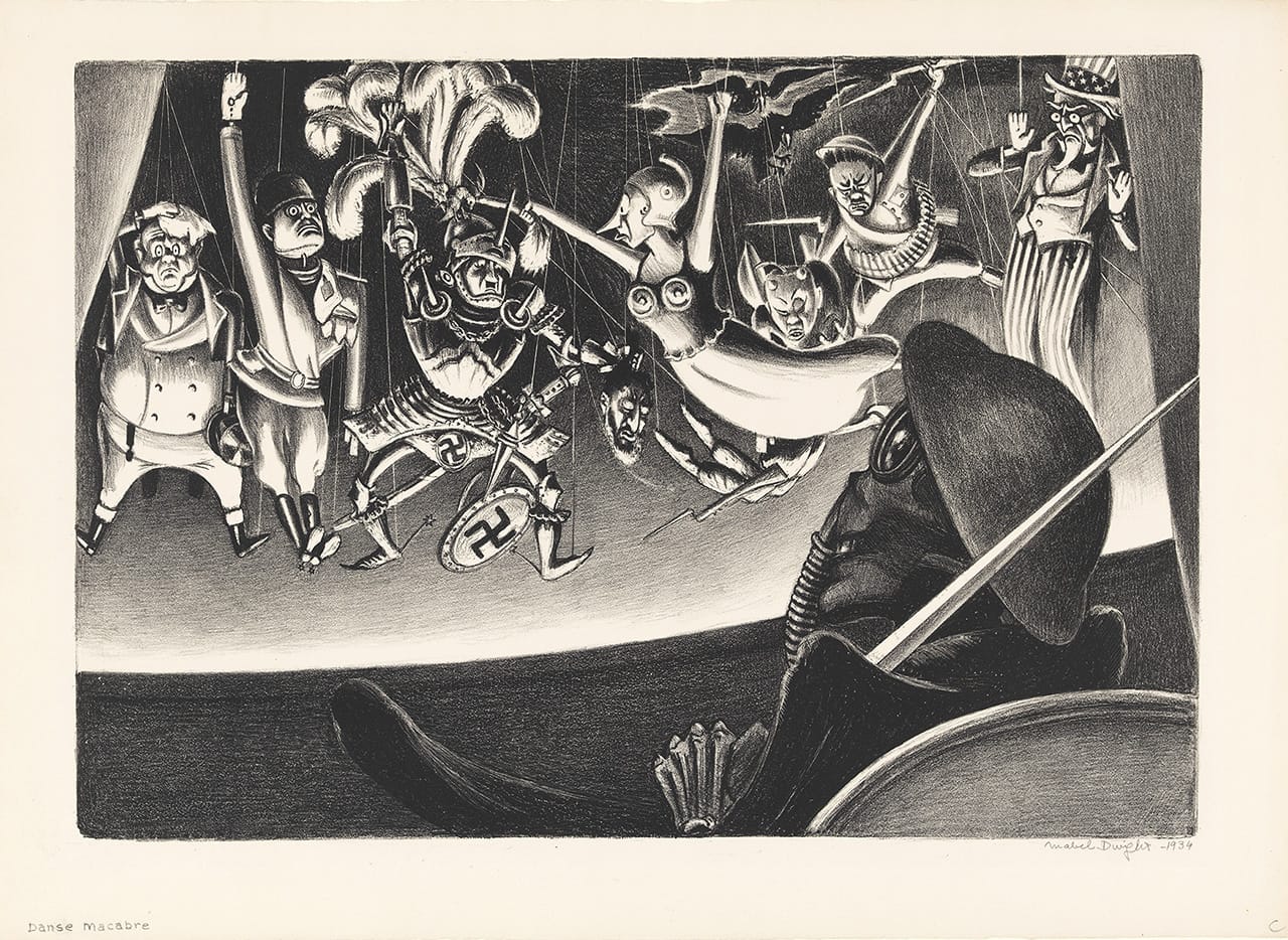 Mabel Dwight, }Danse Macabre" (c.1934), lithograph, 11 3/8 x 15 3/4 in., Mary and Leigh Block Museum of Art, Northwestern University, 1995.59