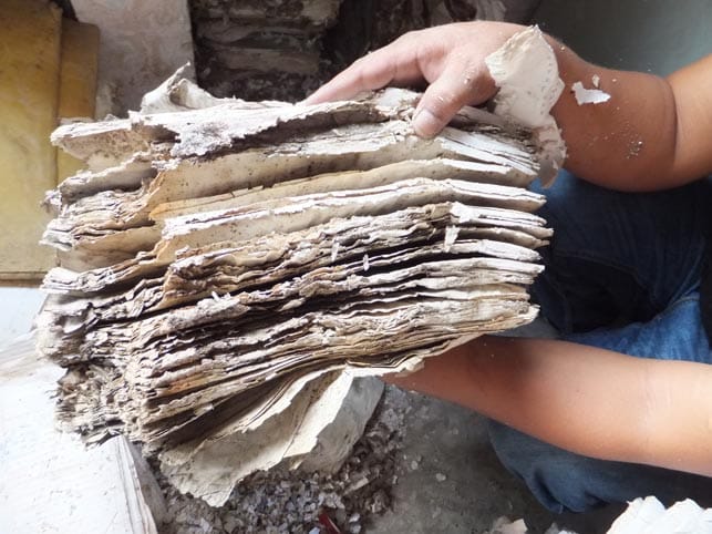 Documents destroyed by the extremes of wet conditions and insect infestations in Mizoram – said to be the wettest place on the planet - northeast India. Endangered Archives Programme. Photography © Dr Kyle Jackson