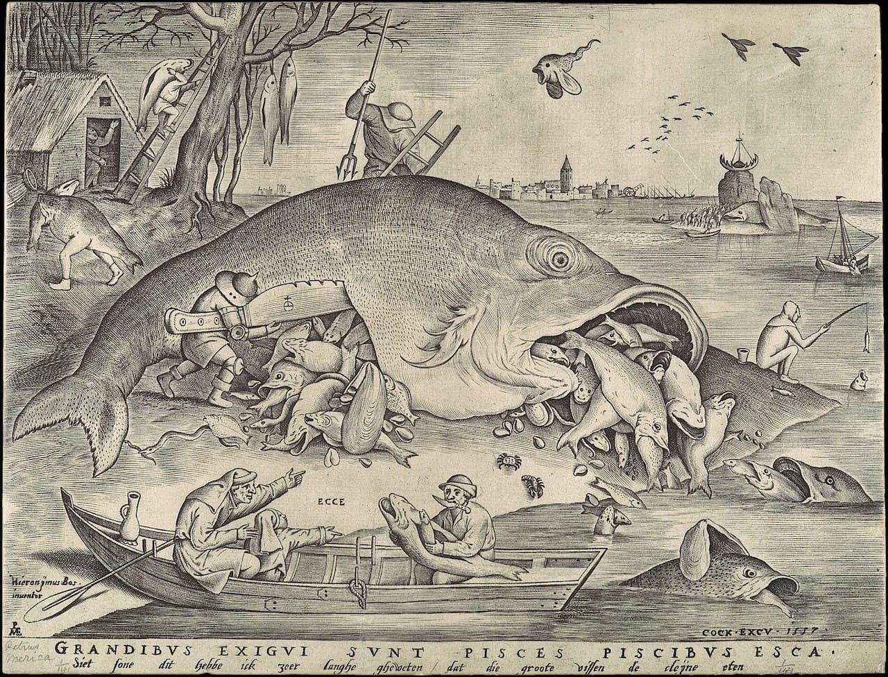 Pieter Bruegel the Elder, "Big Fish Eat Little Fish" (1557) (Metropolitan Museum of Art, via Wikimedia Commons)