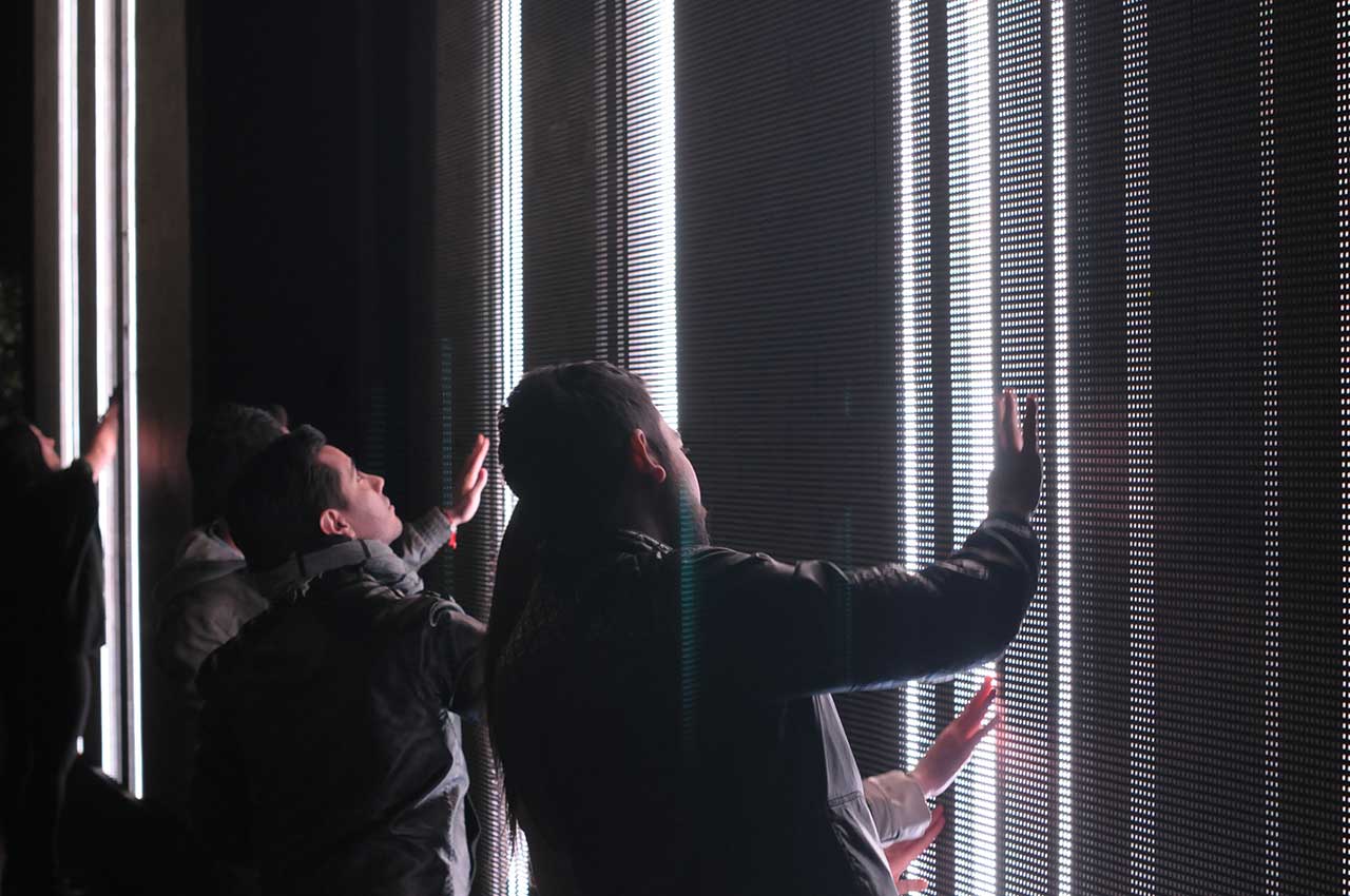 Viewers interacting with Daniel Iregui's "Control No Control" (click to enlarge)