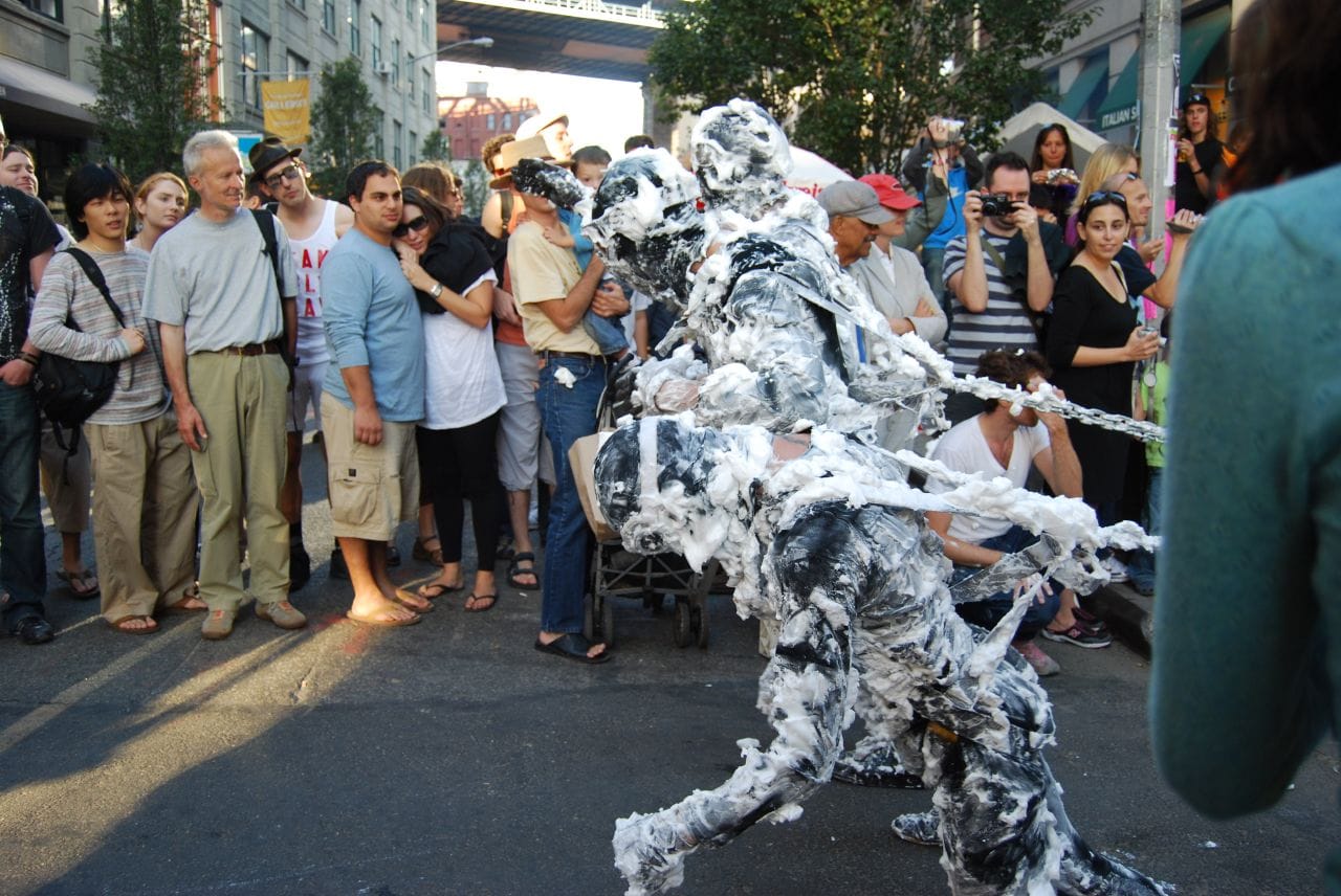 A performance art piece by John Bonafede at the 2007 DUMBO Arts Festival (photo by dumbonyc/Flickr)