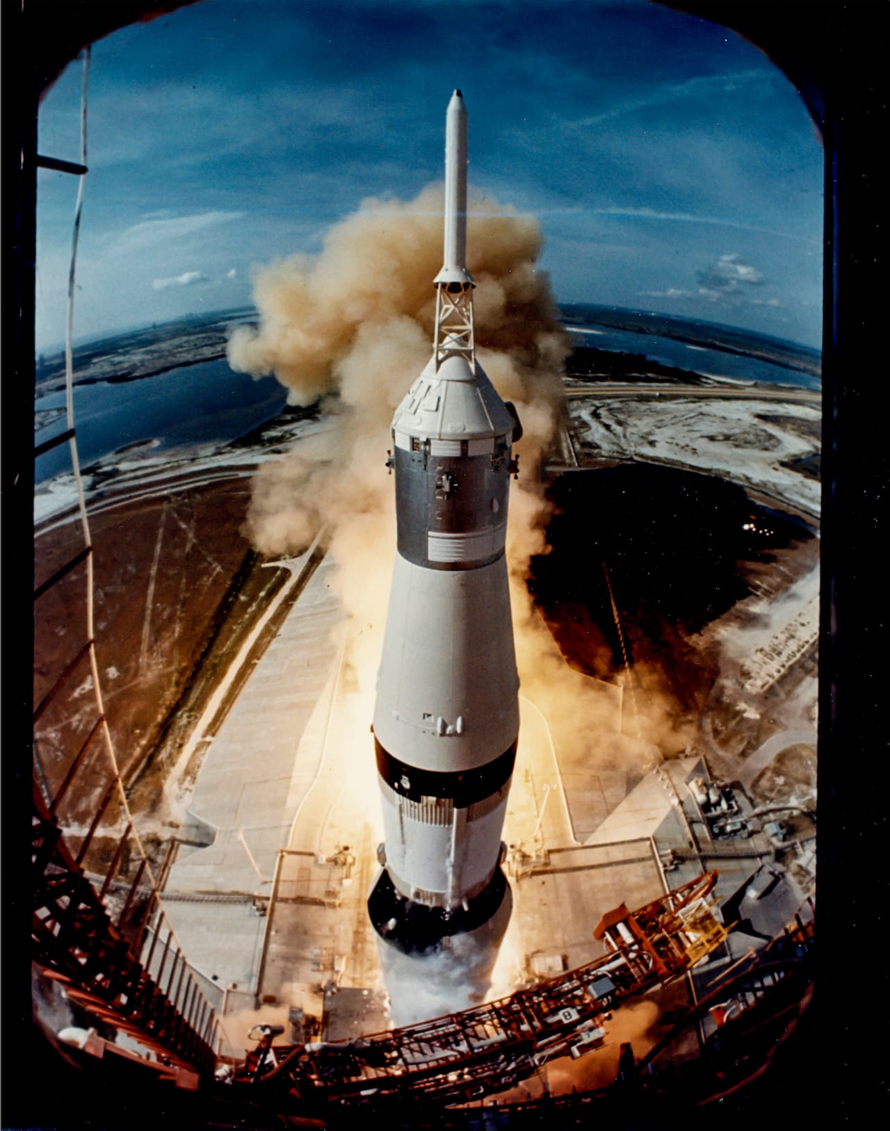Ralph Morse Apollo 11 lifts off on its historic flight to the Moon, 16 July 1969 Large-format vintage chromogenic print on resin coated Kodak paper, borderless, 35.2 x 27.5cm, “A  Kodak Paper” watermark on verso Perhaps Morse’s greatest image for Life Magazine: “You have to realize that the rocket had to go  through the camera, in a sense. It had to go through the camera’s field of view. It took me two years  to get NASA to agree to let me make this shot. Now, RCA had the camera contract at Cape Canaveral  at that time, and they had a steel box-with optical glass-attached to the launch platform. We  negotiated a deal with them and I was able to put a Nikon, with maybe 30 or 40 feet of film, inside  the box, looking out through the glass. The camera was wired into the launch countdown, and at  around minus-four seconds the camera started shooting something like ten frames per second.”  Ralph Morse  Est. £1,000-1,500 Reproduction, © Bloomsbury Auctions
